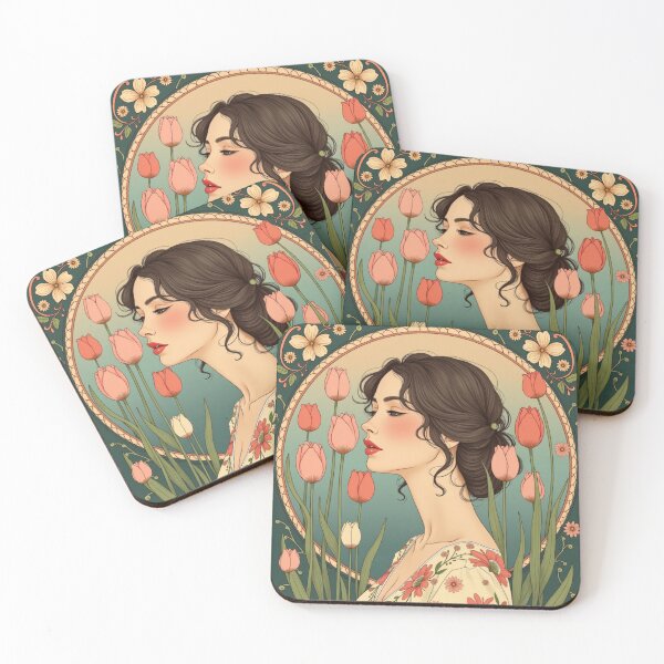 Item preview, Art Nouveau Tulip Garden Muse Portrait designed and sold by Oonward2021.