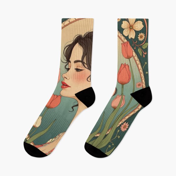Item preview, Art Nouveau Tulip Garden Muse Portrait designed and sold by Oonward2021.