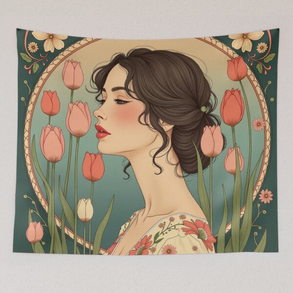 Item preview, Art Nouveau Tulip Garden Muse Portrait designed and sold by Dream Bloom Gallery.