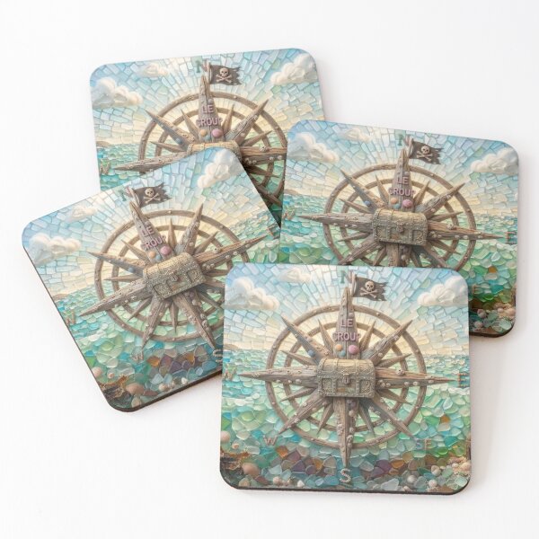 Item preview, Nautical Treasure Compass Sea Glass Art designed and sold by Meteor Destroyer.