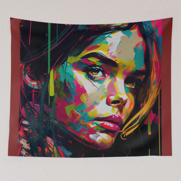 Item preview, Portrait of a Woman in Abstract Pop Art Style - Pictorial Art with Vibrant Colors designed and sold by Hipatye26.