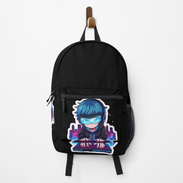Item preview, Cyberpunk Anime Hacker Boy Typing Neon Digital Code designed and sold by Animepopstudio.