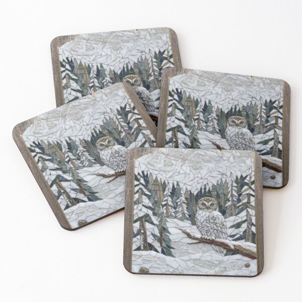 Item preview, Snowy Owl Winter Forest Mosaic Art designed and sold by Meteor Destroyer.
