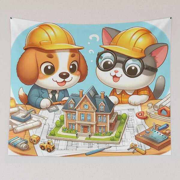 Item preview, Cute Architect Dog and Cat designed and sold by CuteThingsWorld.