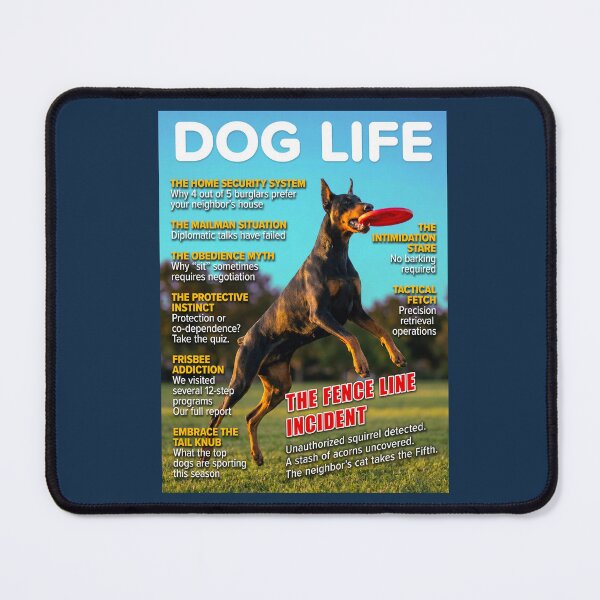 Item preview, Funny Doberman Magazine Cover — The Fence Line Incident (DOG LIFE Security Dog Humor) designed and sold by FrancophileFun.