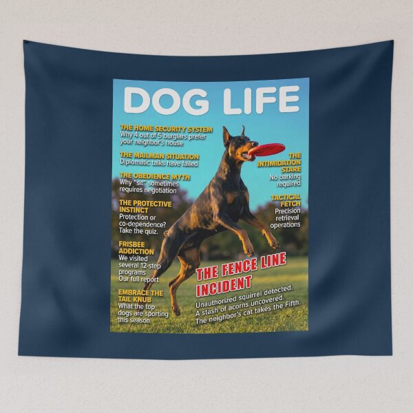 Item preview, Funny Doberman Magazine Cover — The Fence Line Incident (DOG LIFE Security Dog Humor) designed and sold by FrancophileFun.