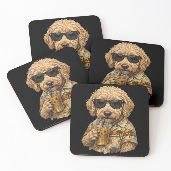 Artikelvorschau, Golden Doodle Hund Eiskaffee Lustiges Tier-Meme - Sommerstimmung entworfen und verkauft von gunaone-design.