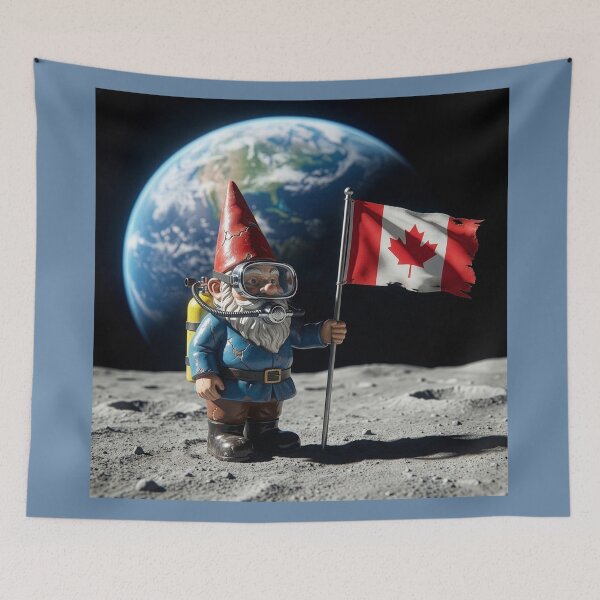 Item preview, Errant Garden Gnome Plants Canadian Flag on Moon designed and sold by Tridentulus.