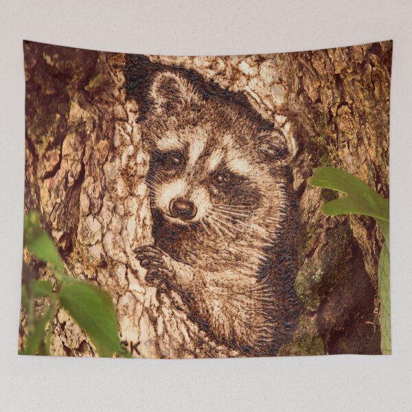 Item preview, Raccoon in Tree Hollow Woodburn designed and sold by MoodyMuseArt.