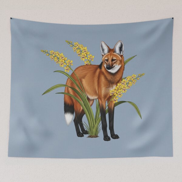 Item preview, Maned Wolf and Golden Orchid Botanical Art designed and sold by BirdsnStuff.