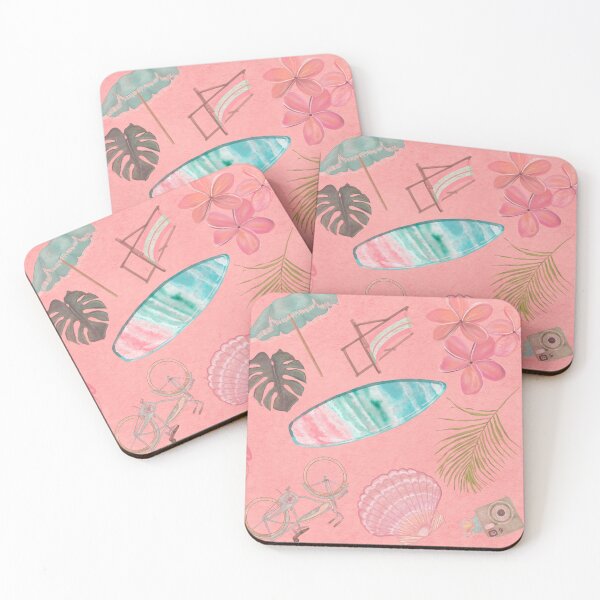 Item preview, ropical Beach Getaway Theme on Textured Pink Background designed and sold by PD-Coastal.