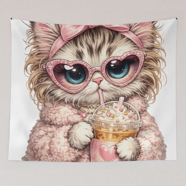 Item preview, Cute kitten drinking coffee designed and sold by brexastore.