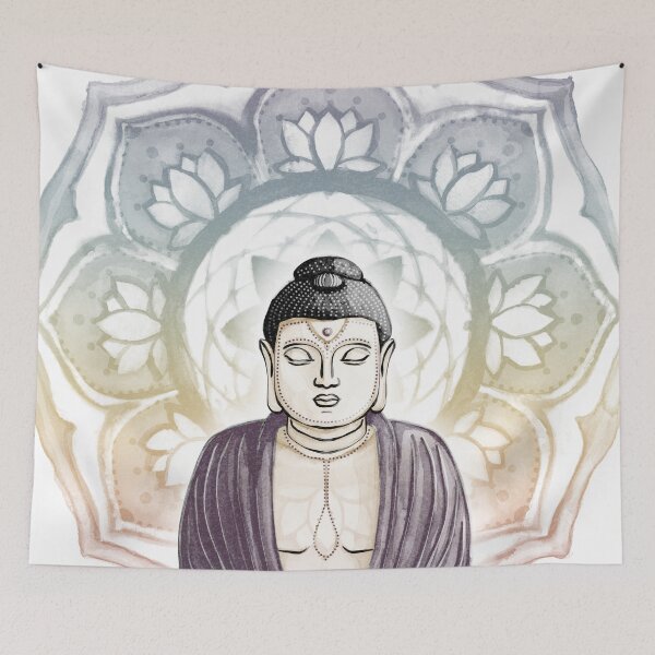 Item preview, Buddha Padma Watercolor - Fawn Coal Fig - Rainbow Sunset Halo designed and sold by Irene Estelle.