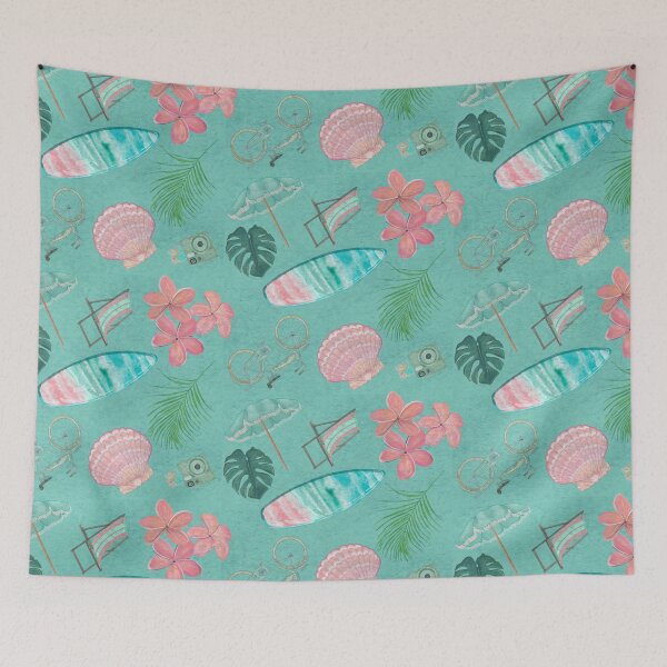 Item preview, Tropical Beach Getaway Theme on Textured Teal Background designed and sold by PD-Coastal.