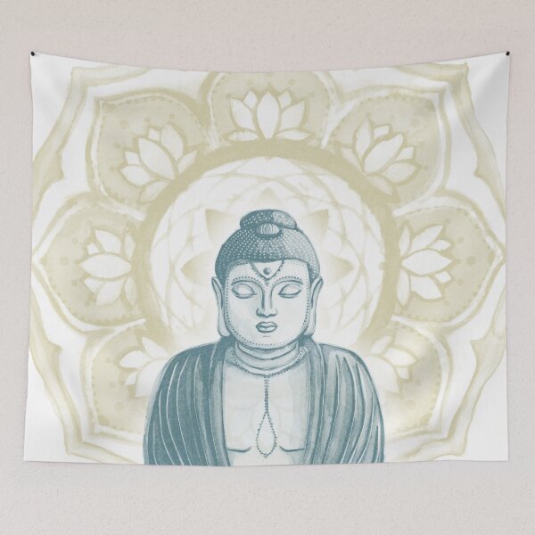 Item preview, Buddha Padma Watercolor - Snow Peacock Gold designed and sold by Irene Estelle.
