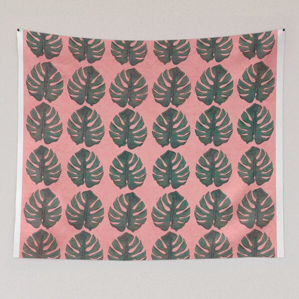 Item preview, Monstera Leaves on Coral Textured Background designed and sold by PD-Coastal.