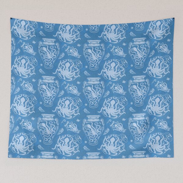 Item preview, Mediterranean Sea-Life - Traditional Minoan Pottery from Crete - darker blue colour designed and sold by Nadya Neklioudova.