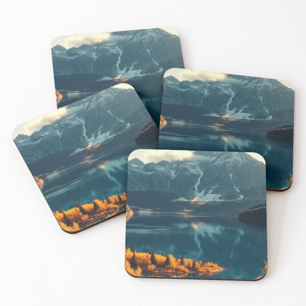 Item preview, Snowy Mountain Peak Over Golden Autumn Lake designed and sold by Vida e Arte.
