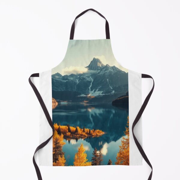 Item preview, Snowy Mountain Peak Over Golden Autumn Lake designed and sold by Vida e Arte.