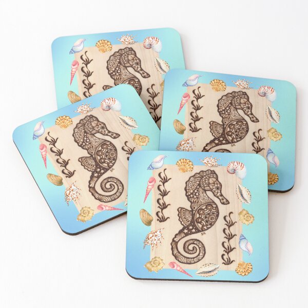 Item preview, Seahorse Tangle Woodburn with Seashells designed and sold by MoodyMuseArt.