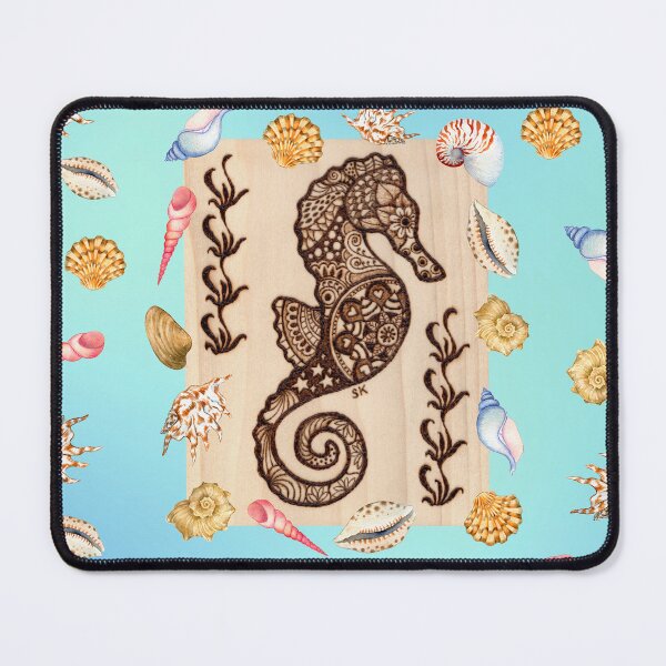 Item preview, Seahorse Tangle Woodburn with Seashells designed and sold by MoodyMuseArt.