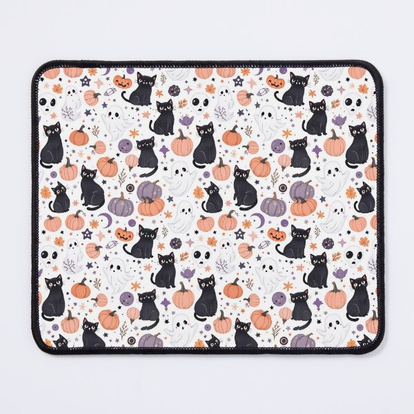 Item preview, Cute Spooky Halloween Black Cats and Ghosts Seamless Pattern designed and sold by WearHue.