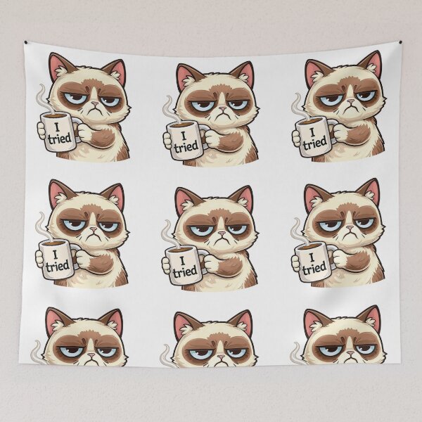 Item preview, Grumpy Cat I Tried Meme – Funny Coffee Lover Cat Cartoon Sticker & Sarcastic Cat T-Shirt Design designed and sold by Dasts Cart.