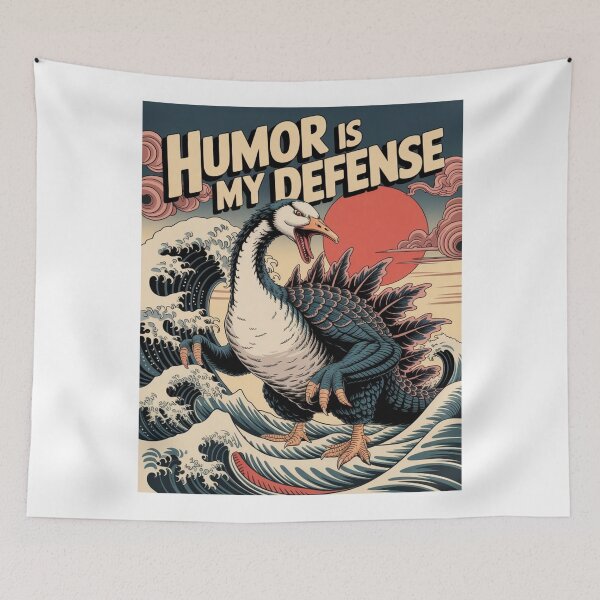 Item preview, Humor Is My Defense Kaiju Goose Retro Wave Graphic T-Shirt designed and sold by NewUSShop.
