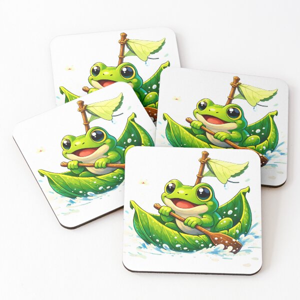 Item preview, Cute Tree Frog Sailing Tiny Leaf Boat designed and sold by WhoopWhoopCo.