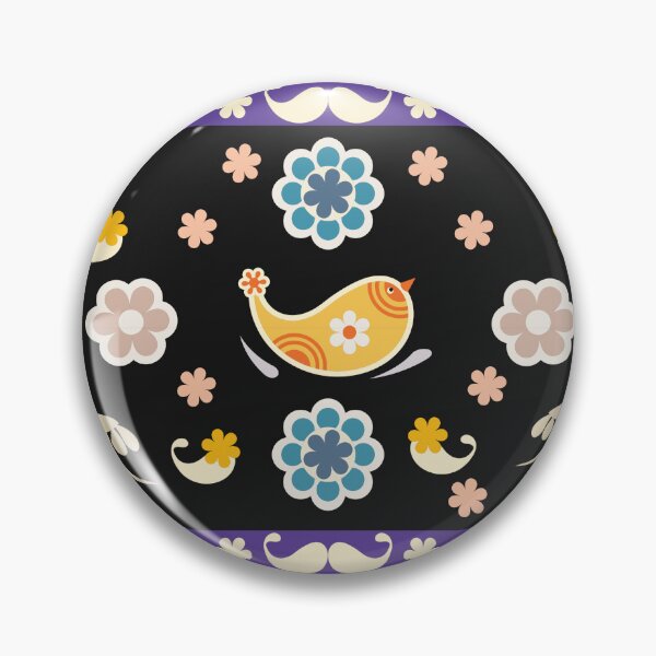 Item preview, Scandinavian Folk Bird Floral Seamless Pattern with Decorative Border on Dark Purple Background designed and sold by CHANCHANAI.