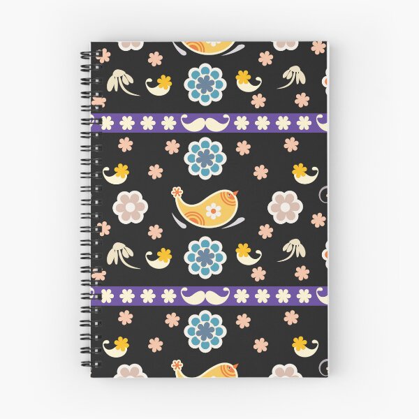 Item preview, Scandinavian Folk Bird Floral Seamless Pattern with Decorative Border on Dark Purple Background designed and sold by CHANCHANAI.