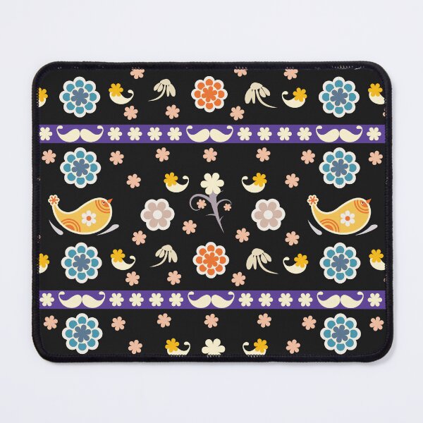 Item preview, Scandinavian Folk Bird Floral Seamless Pattern with Decorative Border on Dark Purple Background designed and sold by CHANCHANAI.