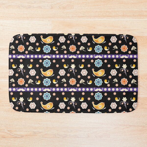 Item preview, Scandinavian Folk Bird Floral Seamless Pattern with Decorative Border on Dark Purple Background designed and sold by CHANCHANAI.
