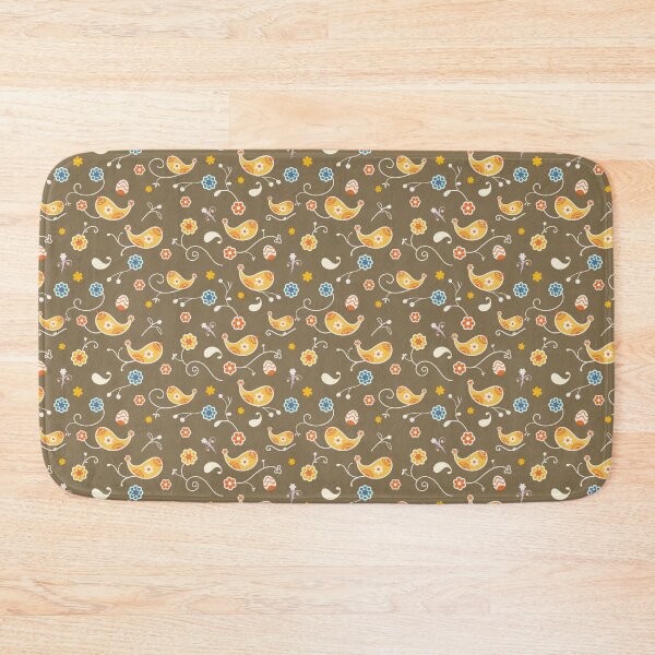 Item preview, Colorful Scandinavian Folk Bird and Floral Seamless Pattern on Purple Background designed and sold by CHANCHANAI.