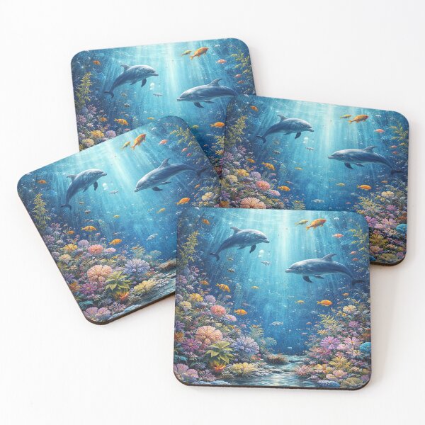 Item preview, Vibrant Underwater Dolphins Ocean Reef Art designed and sold by JunnuCreations.