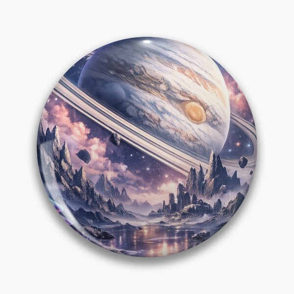 Item preview, Alien Planet Landscape with Ringed Planet, Crystal Mountains & Cosmic Nebula | Sci-Fi Space Fantasy Art designed and sold by ArtWaveStudio8.