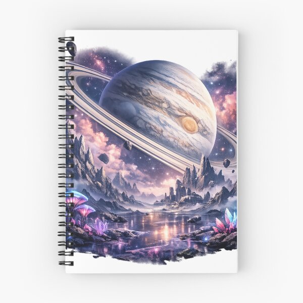 Item preview, Alien Planet Landscape with Ringed Planet, Crystal Mountains & Cosmic Nebula | Sci-Fi Space Fantasy Art designed and sold by ArtWaveStudio8.