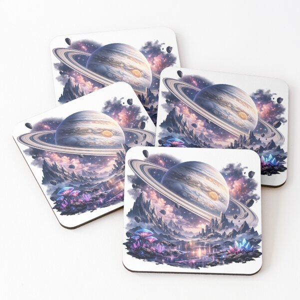 Item preview, Alien Planet Landscape with Ringed Planet, Crystal Mountains & Cosmic Nebula | Sci-Fi Space Fantasy Art designed and sold by ArtWaveStudio8.