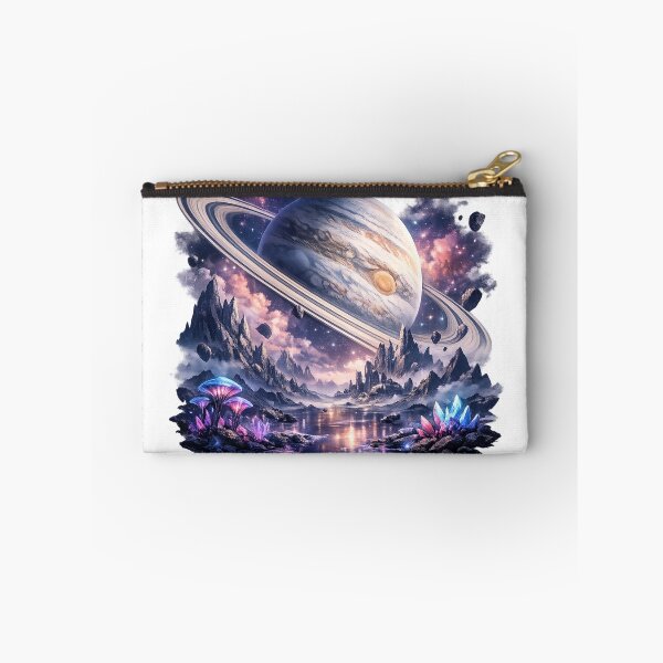 Item preview, Alien Planet Landscape with Ringed Planet, Crystal Mountains & Cosmic Nebula | Sci-Fi Space Fantasy Art designed and sold by ArtWaveStudio8.