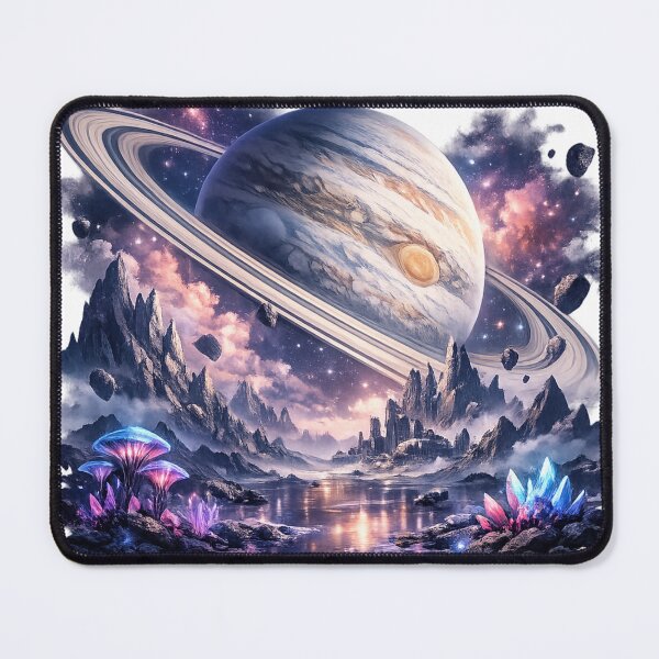 Item preview, Alien Planet Landscape with Ringed Planet, Crystal Mountains & Cosmic Nebula | Sci-Fi Space Fantasy Art designed and sold by ArtWaveStudio8.