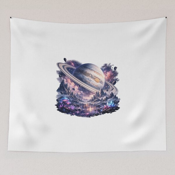 Item preview, Alien Planet Landscape with Ringed Planet, Crystal Mountains & Cosmic Nebula | Sci-Fi Space Fantasy Art designed and sold by ArtWaveStudio8.