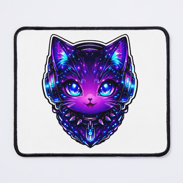 Item preview, Cyberpunk Neon Gamer Cat With Headphones – Cute Futuristic Anime Kitty Sticker designed and sold by inkvera9.