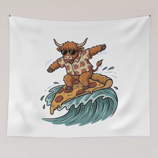 Item preview, Highland Cow Surfing Pizza Slice Summer Wave designed and sold by k3rstman1.