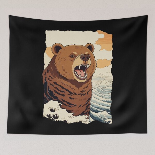Item preview, Roaring Bear Ocean Wave Retro Illustration designed and sold by JEFDodsonArt.