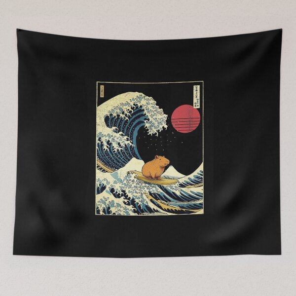 Item preview, Capybara Surfing Japanese Wave Funny Ukiyo-e Style Animal Illustration designed and sold by titanlevi.