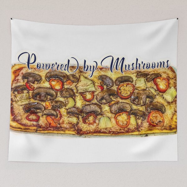 Item preview, Powered by Mushrooms – Mushroom Lover Pizza Humor Sticker Design designed and sold by aadventures.