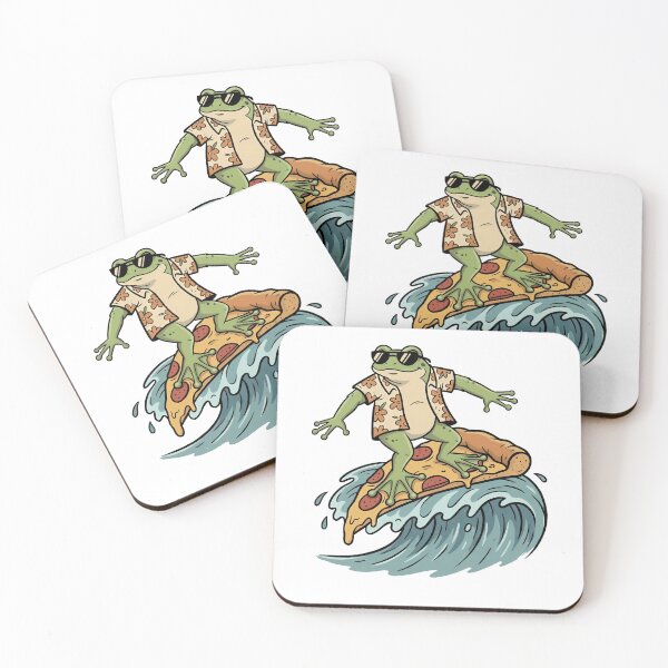 Item preview, Retro Cartoon Frog Surfing Pizza Slice Wave designed and sold by k3rstman1.