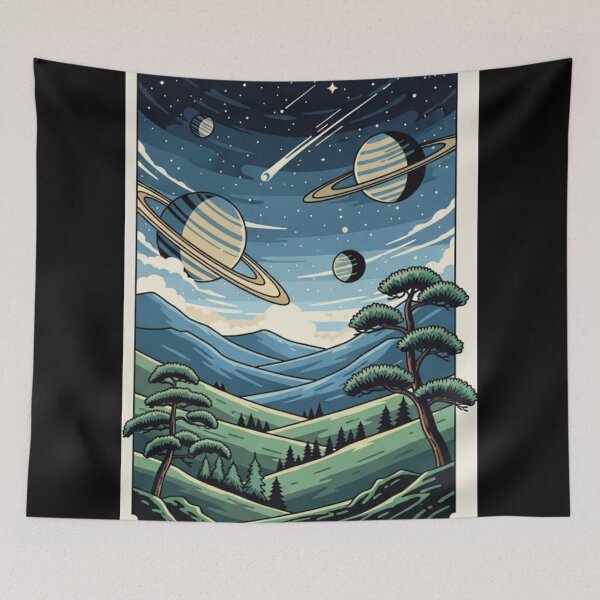 Item preview, Retro Cosmic Valley Under Ringed Planets designed and sold by Dzblack.