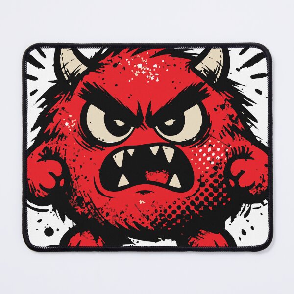 Item preview, A tiny but angry monster with expressive brows and grunge textures. The contrast between cute shape and aggressive emotion creates a fun graphic. designed and sold by Dejbar.