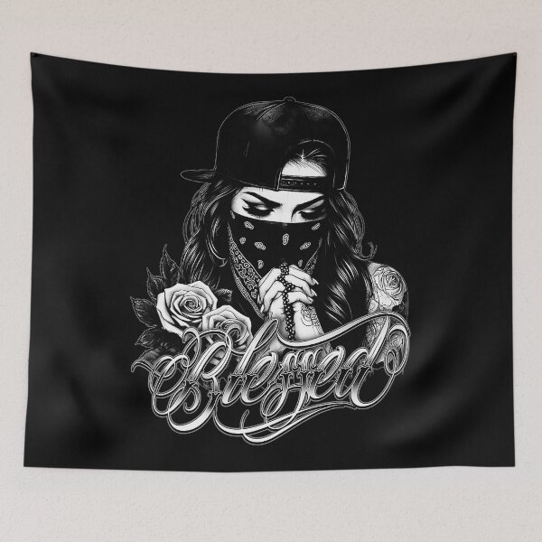 Item preview, Blessed Chicano Girl Tattoo Style Illustration designed and sold by Modaozushi216.